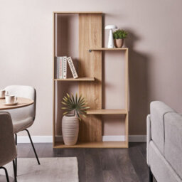Wyld and Coco Auracasa 3-Tier Bookcase, Light Brown Open-Back, Irregular Design - 60 X 29 X 163 Cm - thumbnail 2
