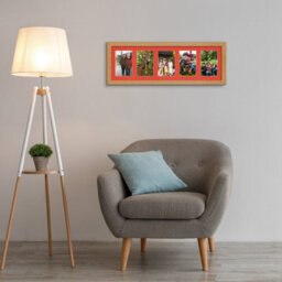 AK Frames 26X8 Oak Modern Multi Photo Frame With Poppy Red Mount - Holds 5 Apertures (5X) 6X4 Photos - thumbnail 3