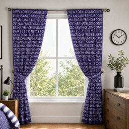 "Smart Living Neon Cities Curtains Pair With Tie Backs - Urban City Print- Purple - 66""x72""" - thumbnail 1