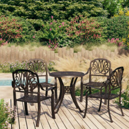 Berkfield 5 Piece Bistro Set Cast Aluminium Bronze - thumbnail 1