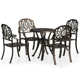 Berkfield 5 Piece Bistro Set Cast Aluminium Bronze - thumbnail 2