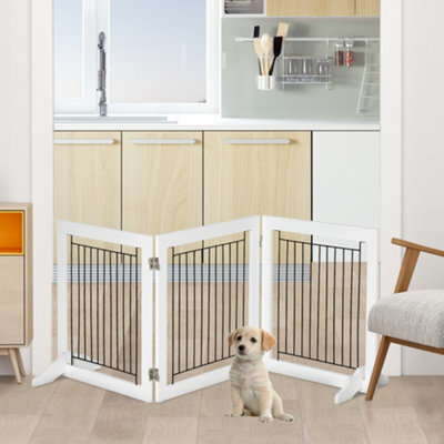 Pawhut Foldable Wooden Pet Gate W/ 3 Panels 2 Support Feet For Small Dogs White - image 1