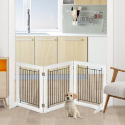 Pawhut Foldable Wooden Pet Gate W/ 3 Panels 2 Support Feet For Small Dogs White - thumbnail 1