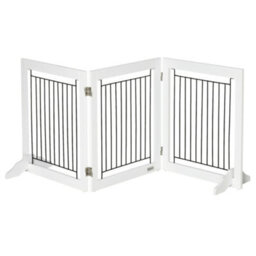 Pawhut Foldable Wooden Pet Gate W/ 3 Panels 2 Support Feet For Small Dogs White - thumbnail 2