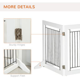 Pawhut Foldable Wooden Pet Gate W/ 3 Panels 2 Support Feet For Small Dogs White - thumbnail 6