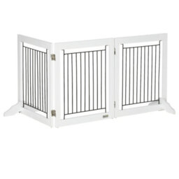 Pawhut Foldable Wooden Pet Gate W/ 3 Panels 2 Support Feet For Small Dogs White - thumbnail 8