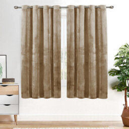 Ameha Plain Velvet Curtains For Kitchen Window Insulated Thick Thermal Eyelet Ring Top Blackout Curtain Pair With Tie Backs - thumbnail 7