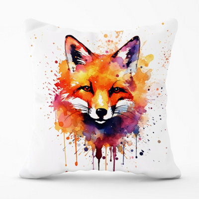Warren Reed Designer Watercolour Splashart Fox Face Cushions 60Cm X 60Cm - image 1