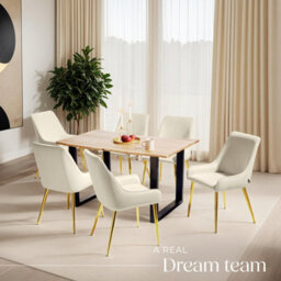 Tectake Set Of 6 Dining Chair Avane - Velvet Look, Padded Armchair, High Backrest And Armrests  - Beige - thumbnail 8