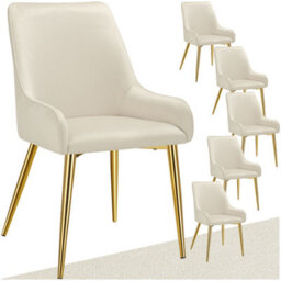 Tectake Set Of 6 Dining Chair Avane - Velvet Look, Padded Armchair, High Backrest And Armrests  - Beige - thumbnail 1