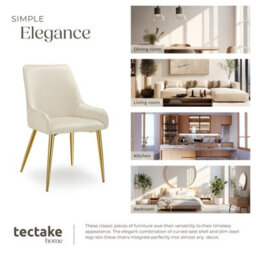 Tectake Set Of 6 Dining Chair Avane - Velvet Look, Padded Armchair, High Backrest And Armrests  - Beige - thumbnail 7