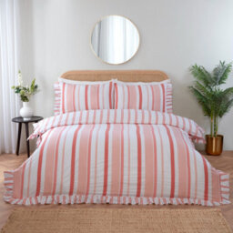 Rapport Home Maya Stripe Polycotton Reversible Duvet Cover Set With Pillowcase Double Pink - thumbnail 4