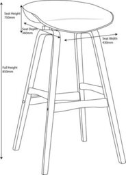 Lamboro Equator Single Kitchen Bar Stool, Fixed Wooden Legs And Footrest, Premium Breakfast Bar & Home Barstool, Black - thumbnail 7