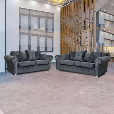 Sliding Wardrobes 4 u LTD Tucson Corner/3+2 Sofa Set Luxurious Velvet, Plush Comfort - Grey 3+2 - image 1