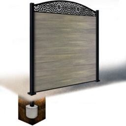 Easycomposite 6Ft Composite Fence Panel & Aluminium Post Sunken In Ground - Greige Boards & Morocco Curved Topper Trellis - thumbnail 1