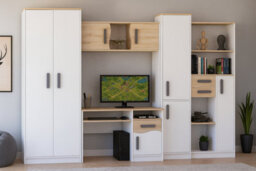 Mathias Youth Bedroom Furniture Set White/sonoma 5 Piece Wardrobe Desk Bookcase Wall Shelf And Storage - thumbnail 7
