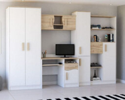 Mathias Youth Bedroom Furniture Set White/sonoma 5 Piece Wardrobe Desk Bookcase Wall Shelf And Storage