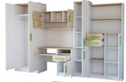 Mathias Youth Bedroom Furniture Set White/sonoma 5 Piece Wardrobe Desk Bookcase Wall Shelf And Storage - thumbnail 2
