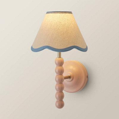 Valuelights Bobbin Pink Wall Light With Blue Trim Scallop Shade - image 1