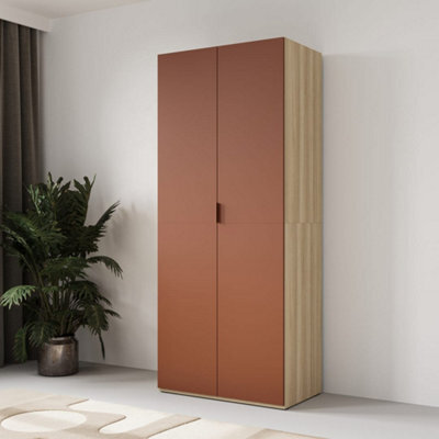 Arte Montana 90Cm Hinged Door Wardrobe - Red & Oak Elegant, Compact Storage With A Bold Accent - image 1