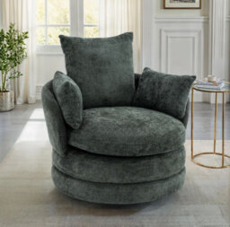 Accent Swivel Chair In Green Textured Chenille