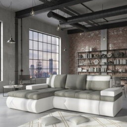 Oslo Mini Living Room Corner Sofa Bed With Storage Hr Foam Wave Springs Wooden Frame 245X182X90Cm Grey And White Left