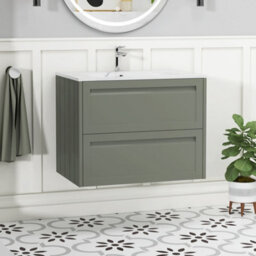 Royal Bathrooms Elmore 700mm Traditional Wall Hung 2 Drawer Bathroom Vanity Unit With Sintered Stone Basin Sink - Matt Green