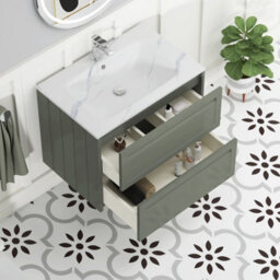 Royal Bathrooms Elmore 700mm Traditional Wall Hung 2 Drawer Bathroom Vanity Unit With Sintered Stone Basin Sink - Matt Green - thumbnail 5