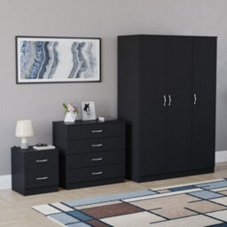 Lassic Vida Designs Riano 3 Piece Bedroom Set (2 Drawer Bedside Chest, 4 Drawer Chest, 3 Door Wardrobe), Black - thumbnail 6