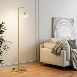 Darphe 157.5Cm Gold Brass Floor Lamp With Glass Shade, Modern Standing Light With Foot Switch