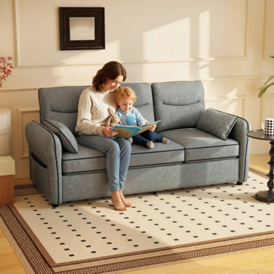 Homcom 3 Seater Sofa, Faux Leather Couch With Thicken Cushion, Grey - image 1