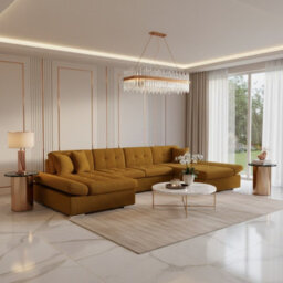Alia Living Room Corner Sofa Bed With Polyurethane Foam Wave Spring Wooden Frame 360X160X75Cm Mustard - thumbnail 1