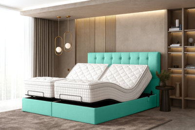 Flex Lift Electric Adjustable Bed Set With Mattress And Headboard, Aqua
