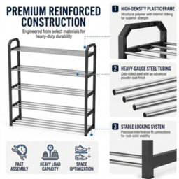 5 Tier Metal Shoe Rack Stand, 15 -20 Pairs Space Saving Shoe Organiser Silver - thumbnail 3