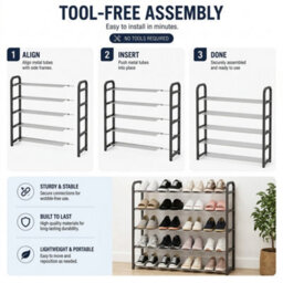 5 Tier Metal Shoe Rack Stand, 15 -20 Pairs Space Saving Shoe Organiser Silver - thumbnail 2