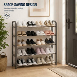 5 Tier Metal Shoe Rack Stand, 15 -20 Pairs Space Saving Shoe Organiser Silver - thumbnail 1