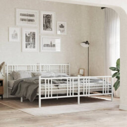 Berkfield Metal Bed Frame Without Mattress With Footboard White 193X203Cm