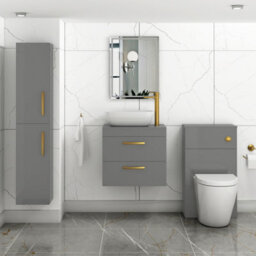 Royal Bathrooms 600mm Wall Hung Vanity Unit 2 Drawer Indigo Grey Gloss & Elva Countertop Basin With Brushed Brass Handle - thumbnail 2