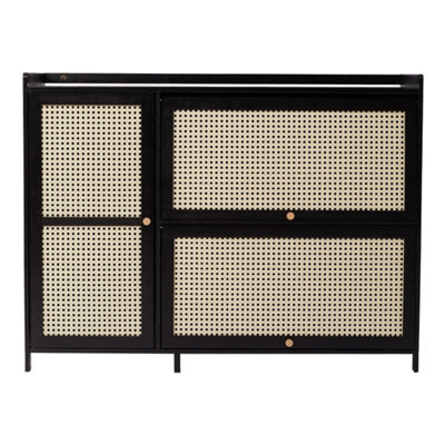 Wooden Shoes Storage Rack Stand Organiser Shelves Footwear Cabinet Rattan Doors - image 1
