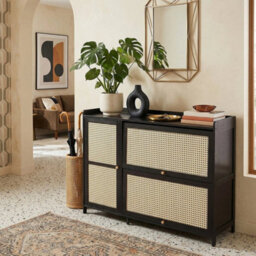 Wooden Shoes Storage Rack Stand Organiser Shelves Footwear Cabinet Rattan Doors - thumbnail 6
