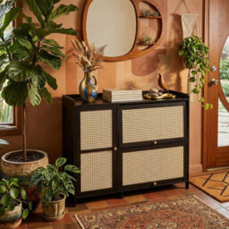 Wooden Shoes Storage Rack Stand Organiser Shelves Footwear Cabinet Rattan Doors - thumbnail 5
