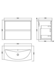 Balterley Chartley Contemporary 2 Drawer Wall Hung Vanity Unit With Curved Basin, Metallic Slate, 800mm - thumbnail 5