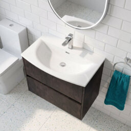 Balterley Chartley Contemporary 2 Drawer Wall Hung Vanity Unit With Curved Basin, Metallic Slate, 800mm - thumbnail 3