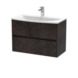 Balterley Chartley Contemporary 2 Drawer Wall Hung Vanity Unit With Curved Basin, Metallic Slate, 800mm