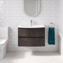 Balterley Chartley Contemporary 2 Drawer Wall Hung Vanity Unit With Curved Basin, Metallic Slate, 800mm - thumbnail 2