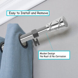 Moonlight Bedding Extendable Metal Curtain Pole With Cylinder Finials - Adjustable Plain Curtain Rod (Chrome, 48 - 84 Inches) - thumbnail 3