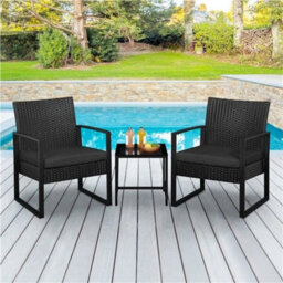 Black 3-Piece Rattan Patio Furniture Set Wicker Bistro Set Outdoor, 2 Chairs  1 Table - thumbnail 1