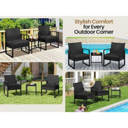 Black 3-Piece Rattan Patio Furniture Set Wicker Bistro Set Outdoor, 2 Chairs  1 Table - thumbnail 2