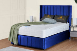 UKBEDFURNITURE Kamara Wingback Plush Blue End Opening Divan Ottoman Bed With 54 Inch Headboard - thumbnail 1