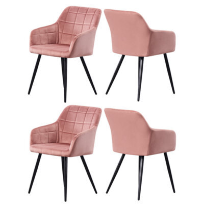 Life Interiors Set Of 4 Pink Camden Modern Velvet Dining Chairs With Armrests, Quilted Design & Black Metal Legs - image 1